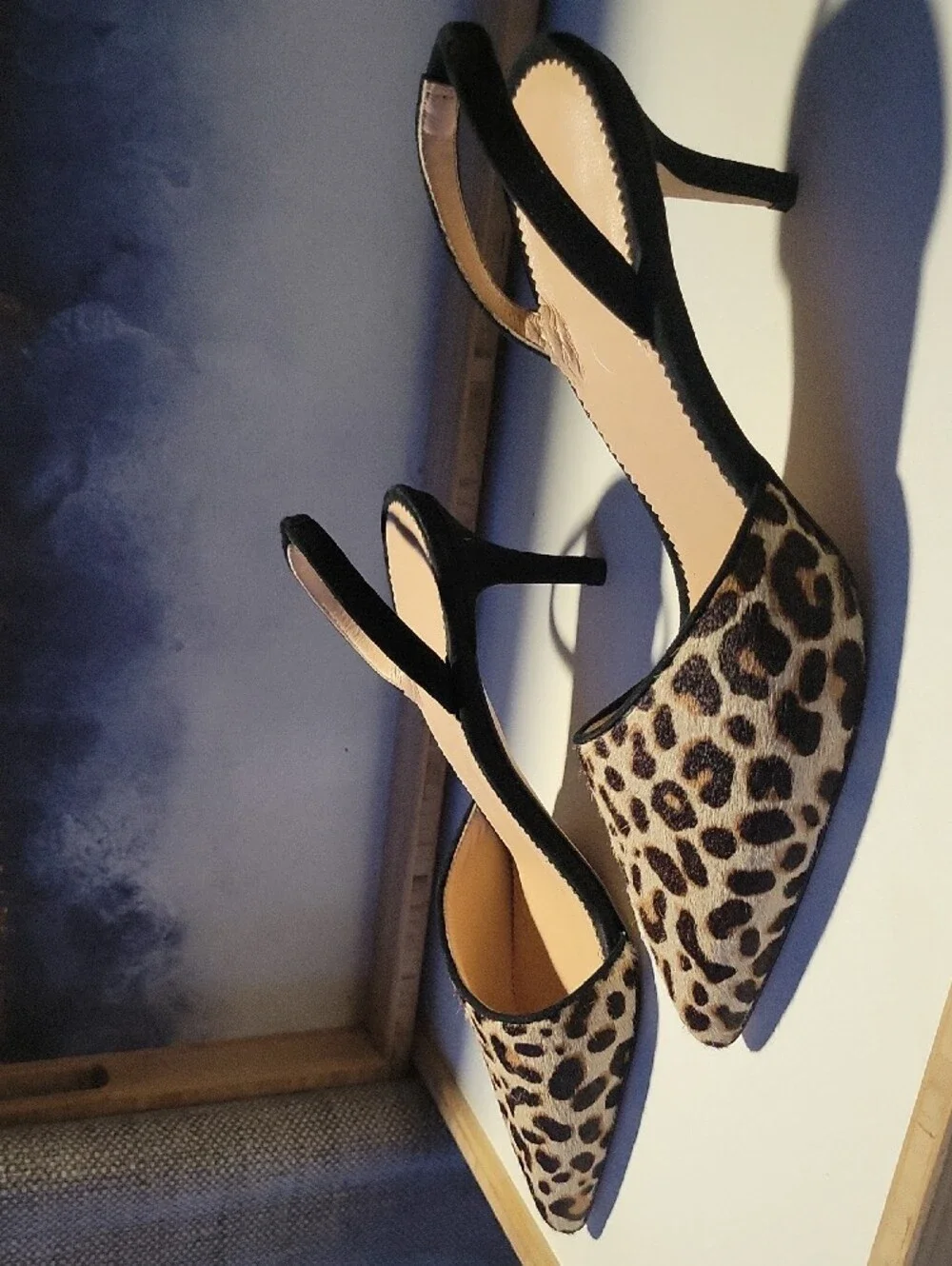 J. Crew Leopard-Print Pointed Slingback Heels with Black Trim